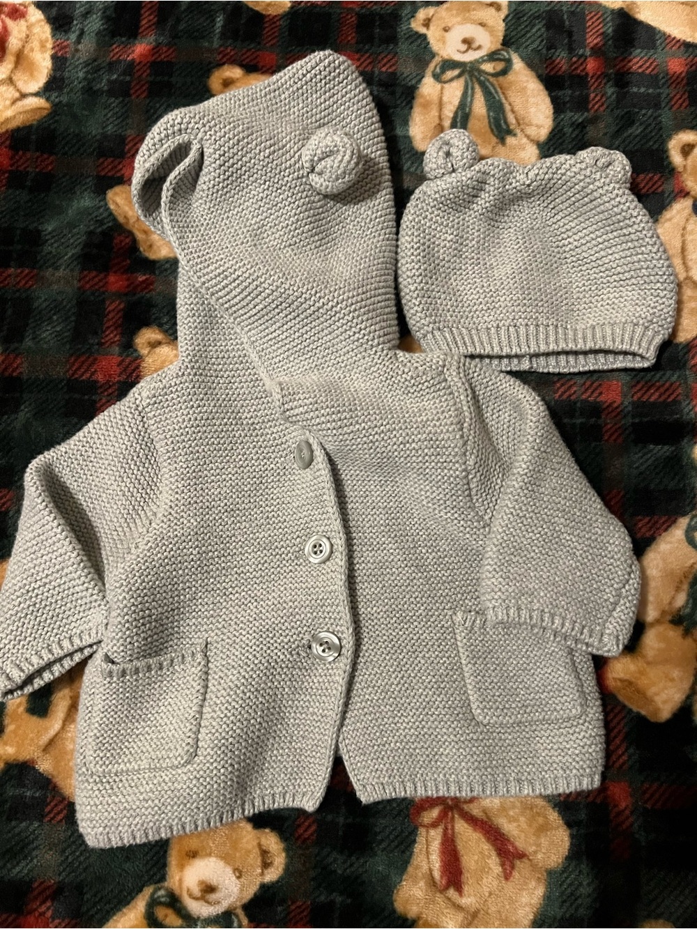 GAP Baby Knit Hooded Cardigan Set in Light Gray